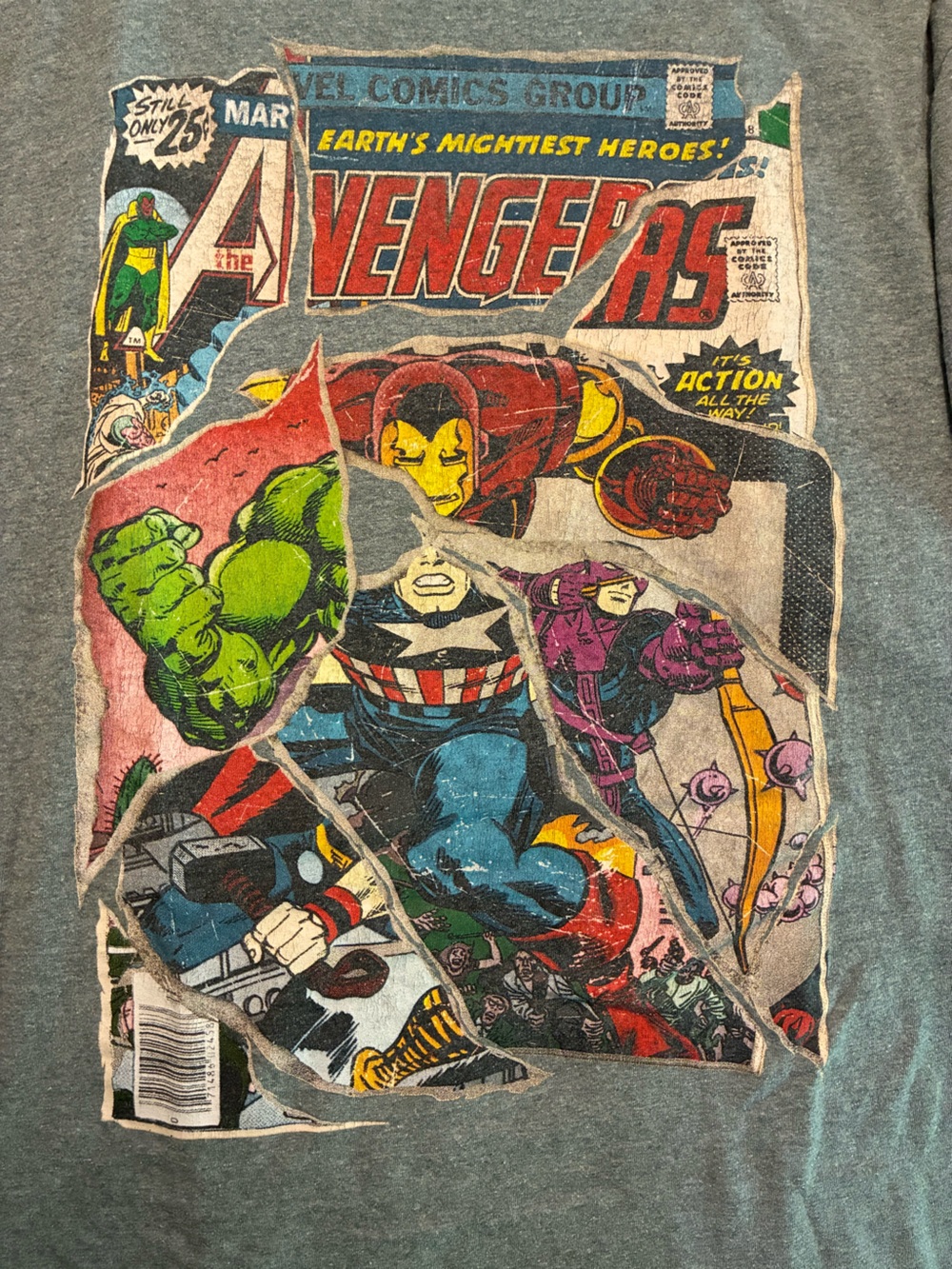 Marvel Avengers Men's Gray Tee T-Shirt Size Large Crew Neck Short Sleeve Graphic